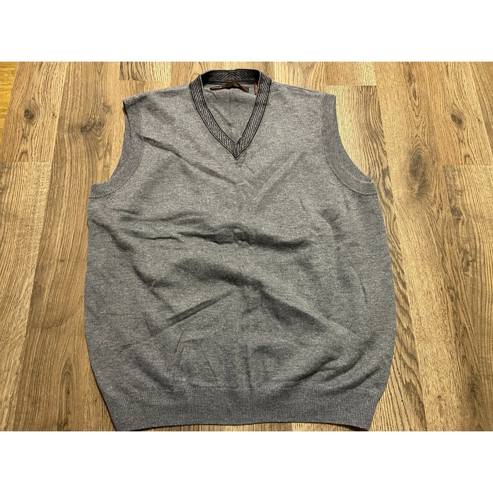 Perry Ellis Sweater, Men's Size Large, Gray, V-neck, Pullover, Vest